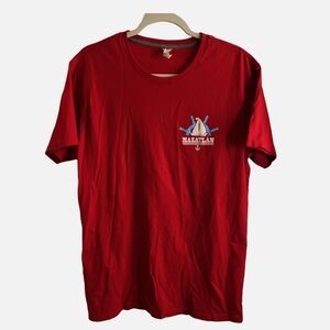 Mazatlan L red T shirt boat logo mens 💯 cotton short sleeve